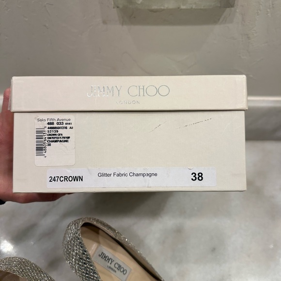 Jimmy Choo Crown Champagne Glitter Sparkle Peep Toe Heels - Picture 3 of 9